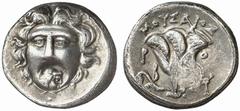 MüNZEN VON KARIEN / Sammlung Karl PSEUDO-RHODISCHE PRäGUNGEN KARIEN ODER LYKIEN No.: 828 Schätzpreis-Estimate: EUR 250,- d=16 mm Drachme, 175-170 v.Chr. Kopf des Helios en face, leicht nach links gewa