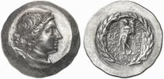 GRIECHISCHE MüNZEN IONIEN MAGNESIA AM MEANDROS No.: 311 Schätzpreis-Estimate: EUR 700 d=34 mm Tetradrachmon, nach 190. Büste der Artemis mit Diadem nach rechts, Bogen und Köcher über der hinteren Schu