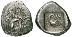GRIECHISCHE MÜNZEN DYNASTEN VON LYKIEN ZA- Stater, 460-440. C-A-Y-G-Y[.]. Geflügelte Sphinx kauernd nach rechts; Rs. Krabbe nach oben im Quadratum incusum. SNG Cop. Suppl. 398; vgl. SNG von Aulock 846