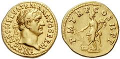 ROMAN COINS ROMAN EMPIRE TRAJAN (AD 98 - 117) Aureus, AD 98 - 99, Rome mint. IMP CAES NERVA TRAIAN AVG GERM, laureate head of Trajanus to right, dotted border. Rv. : P M TR P COS II P P, Fortuna stand