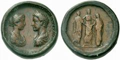 ROMAN COINS ROMAN EMPIRE COMMODUS (AD 177 - 192) COMMODUS AND CRISPINA Bronze contorniate medallion, AD 178, Rome mint. CRISPINA AVG - IMP COMMODVS AVG [GERM SARM]. Draped busts of Crispina left and C