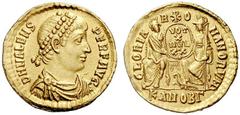 ROMAN COINS ROMAN EMPIRE VALENS (AD 364 - 378) Solidus, AD 373 - 374, Antioch mint. D N VALENS PER AVG, diademed, draped and cuirassed bust of Valens to right. Rv. : GLORIA R-O-MANORVM, in exegue: K A