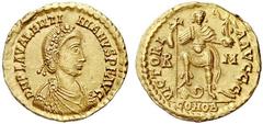ROMAN COINS ROMAN EMPIRE VALENTINIANUS III (AD 425 - 455) Solidus, AD 440 - 450, Rome mint. D N PLA VALENTI-NIANVS P F AVG, diademed, draped and cuirassed bust of Valentinian to right. Rv. : VICTORI-A