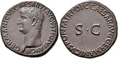 RÖMISCHE MÜNZEN As, Rom, unter Caligula, 37-38. GERMANICVS CAESAR TI AVGVST F DIVI AVG N. Barhäuptiger Kopf links. Rv/ C CAESAR AVG GERMANICVS PON M TR POT um großes S C. C 1; BMCRE 49 (Caligula); BNC