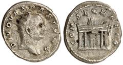 RÖMISCHE MÜNZEN Consecrationsprägungen unter Traian Decius. Antoninian, Rom, 251. DIVO VESPASIANO. Büste des Divus Vespasian mit Stkr. rechts. Rv/ CONSECRATIO. Brennender Altar. C 652 (Vespasianus); R