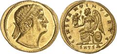 RÖMISCHE MÜNZEN CONSTANTINUS I, Augustus 307-337 Solidus, Thessalonica, 4. Offizin, spätes 324 Kopf mit Diadem rechts, den Blick nach oben gerichtet. Rv/ CONSTANTINVS AVG / SMTSΔ. Victoria n. links th
