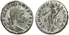 RÖMISCHE KAISERZEIT MAXIMIANUS HERCULIUS, 286-305 und 307-310 Nummus, Trier, 3. Emission, 296-297. IMP MAXIMIANVS P F AVG. Kopf mit Lorbeerkranz rechts. Rv/ GENIO POPV–LI ROMANI / B – G / TR. Genius m