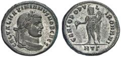 RÖMISCHE KAISERZEIT MAXIMIANUS GALERIUS, Caesar 293-305, Augustus 305-311 Nummus, Heraclea, 297-298. GAL VAL MAXIMIANVS NOB CAES. Kopf mit Lorbeerkranz rechts. Rv/ GENIO POPV–L–I ROMANI / HTG. Genius 