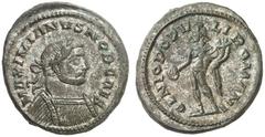 RÖMISCHE KAISERZEIT MAXIMIANUS GALERIUS, Caesar 293-305, Augustus 305-311 Nummus, London, ca. 300. MAXIMIANVS NOB CAES. Panzerbüste mit Lorbeerkranz rechts. Rv/ GENIO POPV–LI ROMANI. Genius mit Patera
