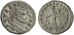 RÖMISCHE KAISERZEIT SEVERUS II, Caesar 305-306, Augustus 306-307 Nummus, Rom, 305. SEVERVS NOB CAES. Kopf mit Lorbeerkranz rechts. Rv/ SAC MON VRB AVGG ET CAESS NN / RT. Moneta mit Waage und Füllhorn 