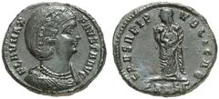 RÖMISCHE KAISERZEIT FAUSTA, Gemahlin des Constantinus, † 326 Nummus, Thessalonica, 326-328. FLAV MAX – FAVSTA AVG. Drapierte Büste mit Diadem und Perlenhalskette rechts. Rv/ SPES REIP–VBLICAE / SMTSG.