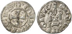 KREUZFAHRERSTAATEN HERZOGTUM ATHEN. Guy II de la Roche, 1287-1308. Billon denier tournois, Theben, nach 1294. XYGVI DVX ΛTЄNЄSY Befußtes Kreuz. Rv/ XYThЄBAHI CIVISY. Kastell. Malloy –. 0,77 g. Fast vo