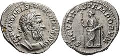 RÖMISCHE MÜNZEN RÖMISCHE KAISERZEIT II. MACRINUS, 217-218. Denar, Rom, Sept. 217-Febr. 218. IMP C M OPEL SEVMACRINVS AVG. Panzerbüste mit langem Bart und Lorbeerkranz rechts. Rv/ SECVRITAS TEMPORVM. S