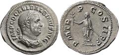 RÖMISCHE MÜNZEN RÖMISCHE KAISERZEIT II. BALBINUS, April-Juli 238. Denar. IMP C D CAEL BALBINVS AVG. Drapierte Panzerbüste mit Lorbeerkranz rechts. Rv/ P M TR – P COS II P P. Kaiser (oder Genius des Rö