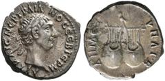 RÖMISCHE MÜNZEN RÖMISCHE KAISERZEIT. TRAIANUS, 98-117 . Drachme, 98/9, unbest. Mzst. in Lykien. AVT KAIC NEP TPAIANOC CEB ΓEPM. Büste mit Lorbeerkranz rechts. Rv/ ΔΗΜ ΕΞ – VPAT B. Zwei viersaitige Lyr