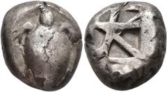 GRIECHISCHE MÜNZEN AIGINA . Stater, ca. 525-480/75. Seeschildkröte. Rv/ Fünfgeteiltes Quadratum incusum. Meadows, Group IIa-b; HGC 6, 430. 12,31 g. Sehr schön Schätzung: EUR 200