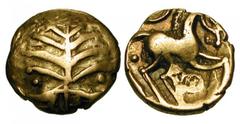 CELTIC BRITAIN, Iceni. I Century BC. Gold Quarter Stater (1.03gm). Leaf / Celticized horse. vA.628-1(ER). BMC.3439. VF. Extremely Rare. ex. Abramson col. [Est. $1250]