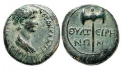LYDIA, Thyatria. Nero, 54-68 AD. Æ18 (2.96 gm). Draped bust / Double-axe. SNG.Cop.595. SNG.vAul.4268. VF+, green patina.