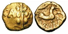 CELTIC BRITAIN. CATUVALLAUNI. Cunobelin, c. 20-40 AD. Rose Gold Quarter Stater (1.20 gm). Grain-ear / Celticized horse. S.292. vArd.1927. VF [Est. $700]