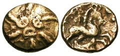 CELTIC BRITAIN. The Trinovantes. Addedomarus tribe, 40-37 BC. Gold Stater (5.61 gm). Six-armed spiral / Celticized horse, cornucopia below. S.201. vArd.1620-1(VR). Toned VF. Rare.