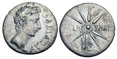 AUGUSTUS, 27 BC - 14 AD. AR Denarius (2.58 gm) of Colonia Caesaraugusta,19-18 BC. Oak wreathed head / Comet, DIVVS IVLIVS. RIC.37a(S). Toned VF, some porosity. Commemorates the appearance of a comet t