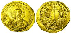 BYZANTINE EMPIRE. Basil II, 976-1025 AD. Gold Histamenon Nomisma (4.38 gm) of Constantinople. Bust of Christ facing / Cross between Basil &Constantine VIII. S.1796. XF, scuff. Scarce.