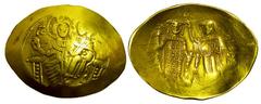 BYZANTINE EMPIRE. Manuel I, 1143-1180 AD. Electrum Aspron Trachy (4.01 gm) of Constantinople. Christ enthroned / Emperor & the Virgin Mary. S.1958. aXF, decent gold.