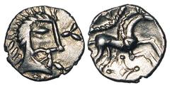 CELTIC BRITAIN, Iceni. Queen Boudicca, 61 AD. AR Unit (1.20 gm). Celticized head / Celticized horse. vArd.792-1. S.434. Toned aXF. [Est. $550]