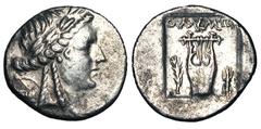 LYCIA, Olympos. II - I Century BC. Pseudo Lycian League coinage. AR Drachm (2.13 gm). Laureate head of Apollo / Lyre with palm branch and thunderbolt to sides all in incuse square Trox.45v. Toned VF+.