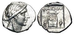 LYCIA, Pseudo-Lycian League, Phaselis. after 168 BC. AR Drachm (2.16 gm). Laureate head of Apollo / Lyre in shallow incuse square, thunderbolt and torch on either side. Troxell.53. Toned VF+. [Est. $4