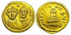 BYZANTINE EMPIRE. Heraklios, 610-641 AD. Gold Solidus (4.24 gm) of Constantinople, off I. Crowned busts of emperor & son / Cross on steps. S.743. XF. ex. D. Nixon collection. [Est. $750]