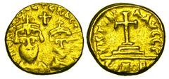 BYZANTINE EMPIRE. Heraclius, 610-641 AD. Gold Solidus (3.00 gm) of Carthage. Facing busts of Heraclius & Constantine / Cross on steps. S.867. VF, ex jewelry. Scarce. [Est. $700]