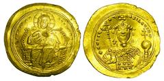 BYZANTINE EMPIRE. Constantine IX, 1042-1055 AD. Gold Histamenon Nomisma (4.41 gm) of Constantinople. Christ enthroned facing / Facing bust of emperor holding orb. S.1828. Near Mint. Outstanding. [Est.