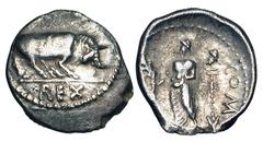 CELTIC BRITAIN, Atrebates. Verica, 10-43 AD. AR Unit (1.25 gm). Bull butting / Male figure standing holding branch and bust on lance. ABC.1467. S.137. Toned VF+.