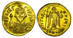 BYZANTINE EMPIRE. Phocas, 602-610 AD. Gold Solidus (4.31 gm) of Constantinople. Crowned cuirassed bust holding orb / Angel standing holding long chi-rho and orb. S.618. aXF.