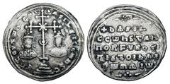 BYZANTINE EMPIRE. Basil II, the Bulgar Slayer, 976-1025 AD. AR Miliaresion (2.65 gm). Busts of Basil and Constantine VIII, cross on steps between / Inscription. S.1810. Toned VF.