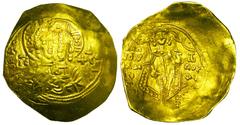 BYZANTINE EMPIRE. Manuel I Comnenus, 1143-1180 AD. Gold Hyperpyron (3.69 gm). Bust of Christ facing / Emperor standing holding labarum and orb, crowned by the Manus Dei. S.1956. VF+, typical wavy flan