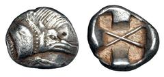 LYCIA. Pre-Dynastic issue, 520-470 BC. AR Sixth Stater (1.25 gm). Forepart of boar right / Incuse square, three sides with lugs, large X at center. Falghera.33v (denom). SNG.vAul.4054v. Toned VF+. Rar
