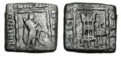 BAKTRIAN KINGDOM. Apollodotos II, 80-65 BC. AE Square Chalkous (9.30 gm). Apollo standing / Tripod. SNG.ANS.1594. VF, green patina.