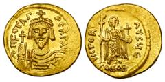 BYZANTINE EMPIRE. Phokas, 602-610 AD. Gold Solidus (4.47 gm) of Constantinople. Crowned facing bust / Angel standing. S.618. XF.