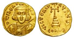 BYZANTINE EMPIRE. Tiberios III, 698-705 AD. Gold Solidus (4.36 gm) of Constantinople. Crowned bust facing / Cross on four steps. S.1360. XF+. Scarce.