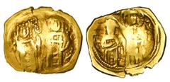 BYZANTINE EMPIRE. Anna of Savoy & John V, 1341- 1347 AD. Gold Hyperpyron (3.59 gm) of Constantinople. Anna & John standing / Christ blessing Andronikos. S.2526. VF. Very Rare.