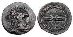 LYDIA, Tralles. II-I Century BC. AE18 (4.53 gm). Laureate head of Zeus / Winged- thunderbolt within laurel-wreath. SNG.Kayhan. 1010. aXF, dark olive brown patina.