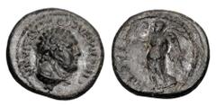 LYDIA, Sardis. Nero, 54-68 AD. AE 21 (4.57 gm). Ti Mnaseas magistrate. Head of Herakles / Nike standing holding palm and wreath. RPC.3010. VF, dark green patina