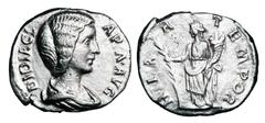 DIDIA CLARA, daughter of Didius Julianus, 193 AD. AR Denarius (3.02 gm). Draped bust / Hilaritas standing with long palm and cornucopia. RSC.3. RIC.10(R4). VF+. Very Rare. Beautiful daughter of Didius