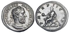 MACRINUS, 217-218 AD. AR Denarius (2.79 gm). Laureate, draped and cuirassed bust with long beard / Macrinus seated on curule chair, holding globus and short scepter. RIC.27(S). Toned VF+. ex Hoffman c