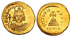 BYZANTINE EMPIRE. Heraklios, 610-641 AD. Gold Solidus (4.42 gm) of Constantinople. Crowned bust facing with cresy and pendilla / Cross on four steps. S.731. Near Mint, weak spot in legend. Scarce.