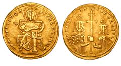 BYZANTINE EMPIRE. Constantine VII & Chrisopher, 921-931 AD. Gold Solidus (4.17 gm) of Constantinople. Christ enthroned / Cross between both emperors. S.1745. aXF. Scarce.