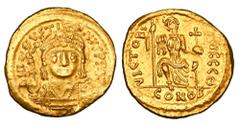 BYZANTINE EMPIRE. Justin II, 565-578 AD. Gold Solidus (4.37 gm) of Constantinople. Crowned bust facing / Constantinopolis seated. S.345. aXF.