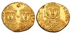 BYZANTINE EMPIRE. Constantine V & Leo IV, 751-775 AD. Gold Solidus (3.79 gm) of Constantinople. Crowned facing busts of emperors / Same, Leo III. S.1551. XF+. Scarce.